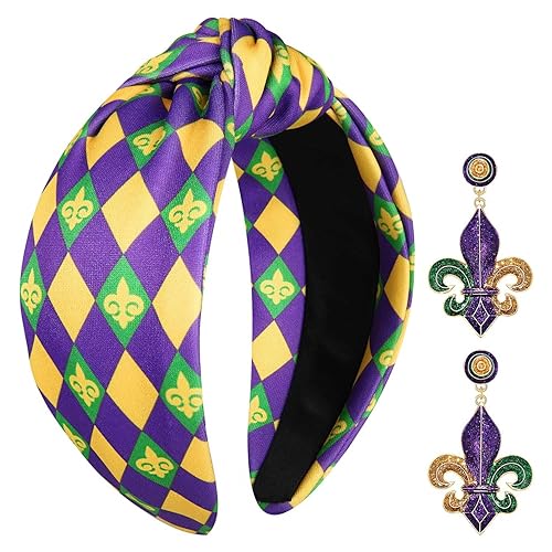 Miniatura 1 de YAHPERN Diadema de Mardi Gras para mujer, accesorios de Mardi Gras, máscara de flor de lis, diadema anudada para martes gordos de carnaval de Nueva