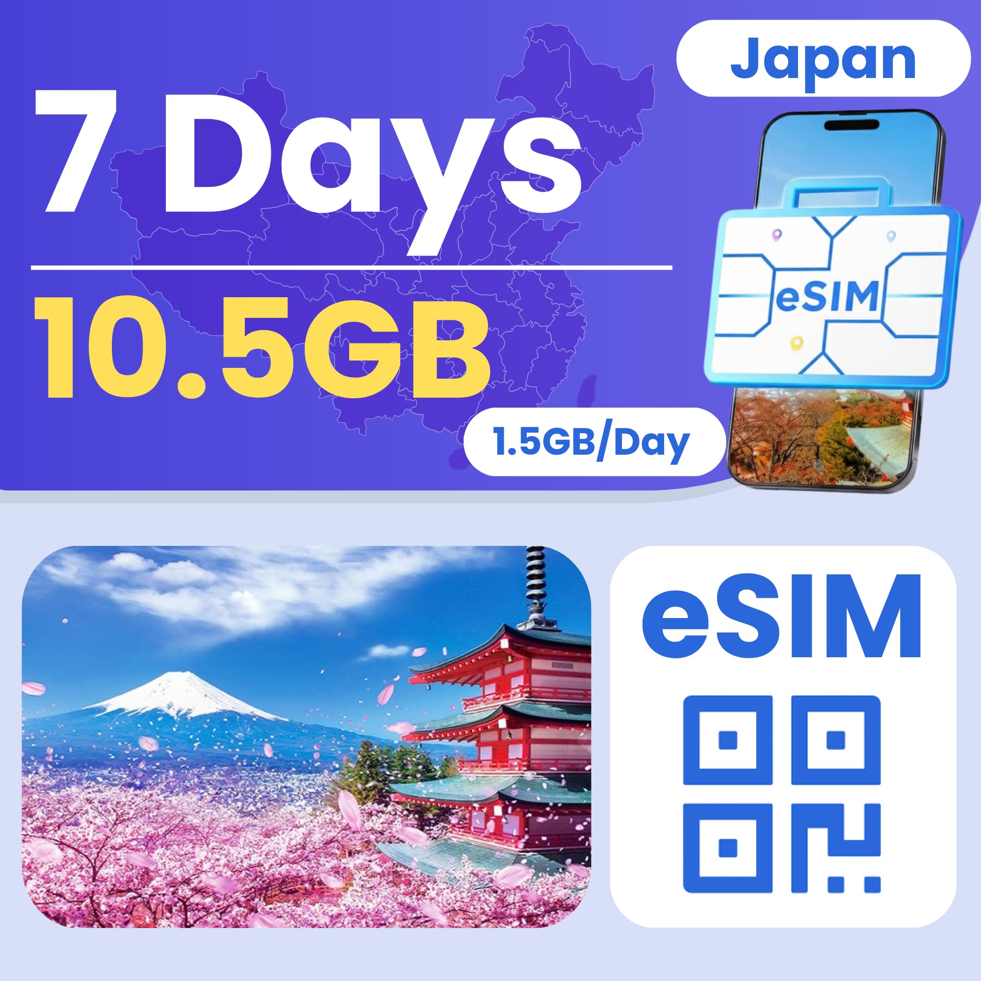 Japan eSIM 10.5GB 7-Day 5G LTE Hotspot No Physical SIM