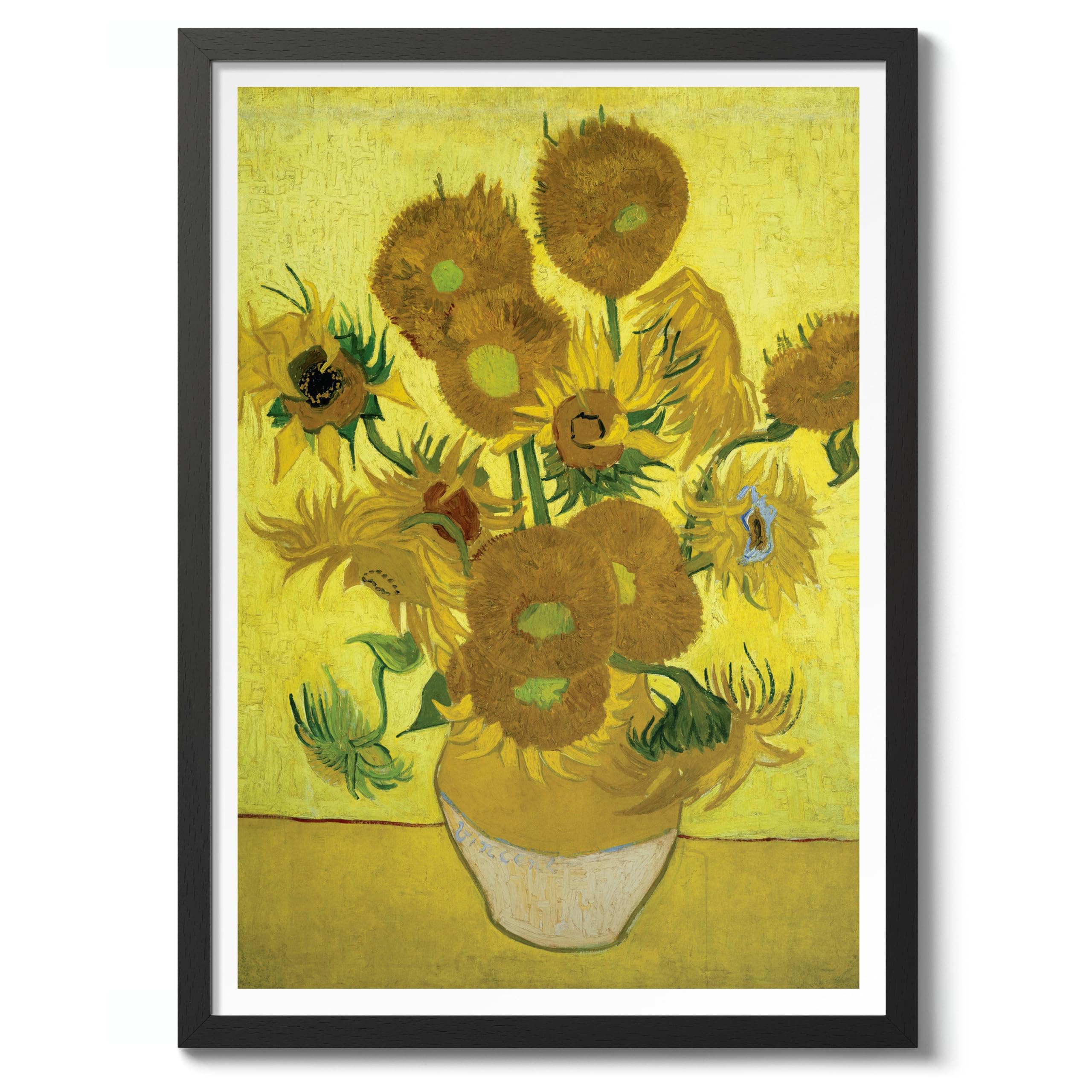 Sunflowers Vincent Van Gogh Print, Classic Famous Oil Painting Print, Modern Art Exhibition, Home Decor Wall Art, Archival Matte, A3 (Black Frame) - 42x29.7cm