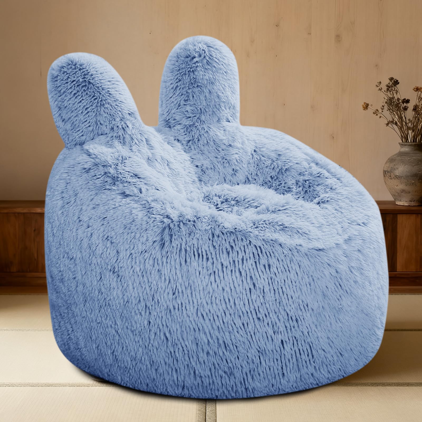 Fluffy Bean Bag Chair for Kids Blue, with Plush Faux Fur Cover, 2.5FT Memory Foam Bean Bag Chairs for Teens & Kids, Ultra Soft Sofa for Living Room/Bedroom/Dorm.
