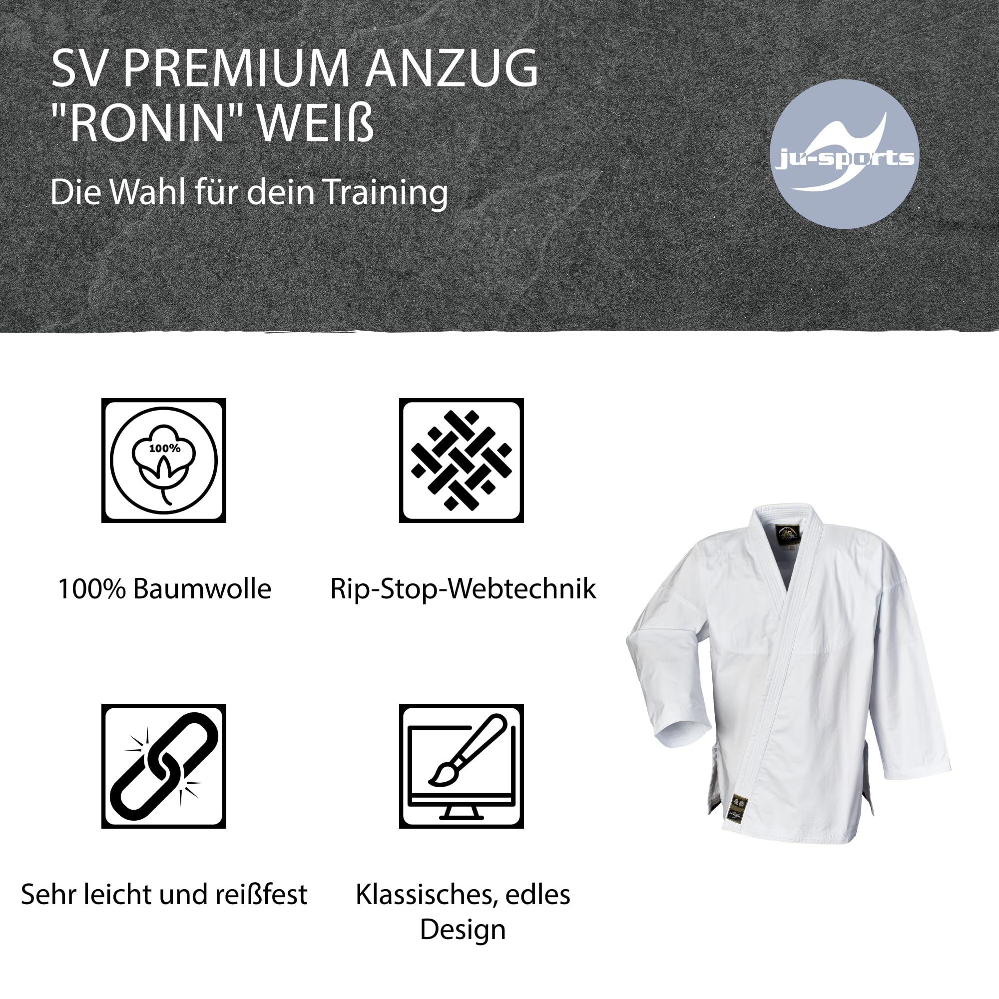 Ju-Sports Ronin Jujutsu Anzug Herren weiß - Superleichter Gi für Erwachsene 100% Baumwolle, Reißfester Stoff mit neuer Rip-Stop-Webtechnik für mehr Strapazierfähigkeit