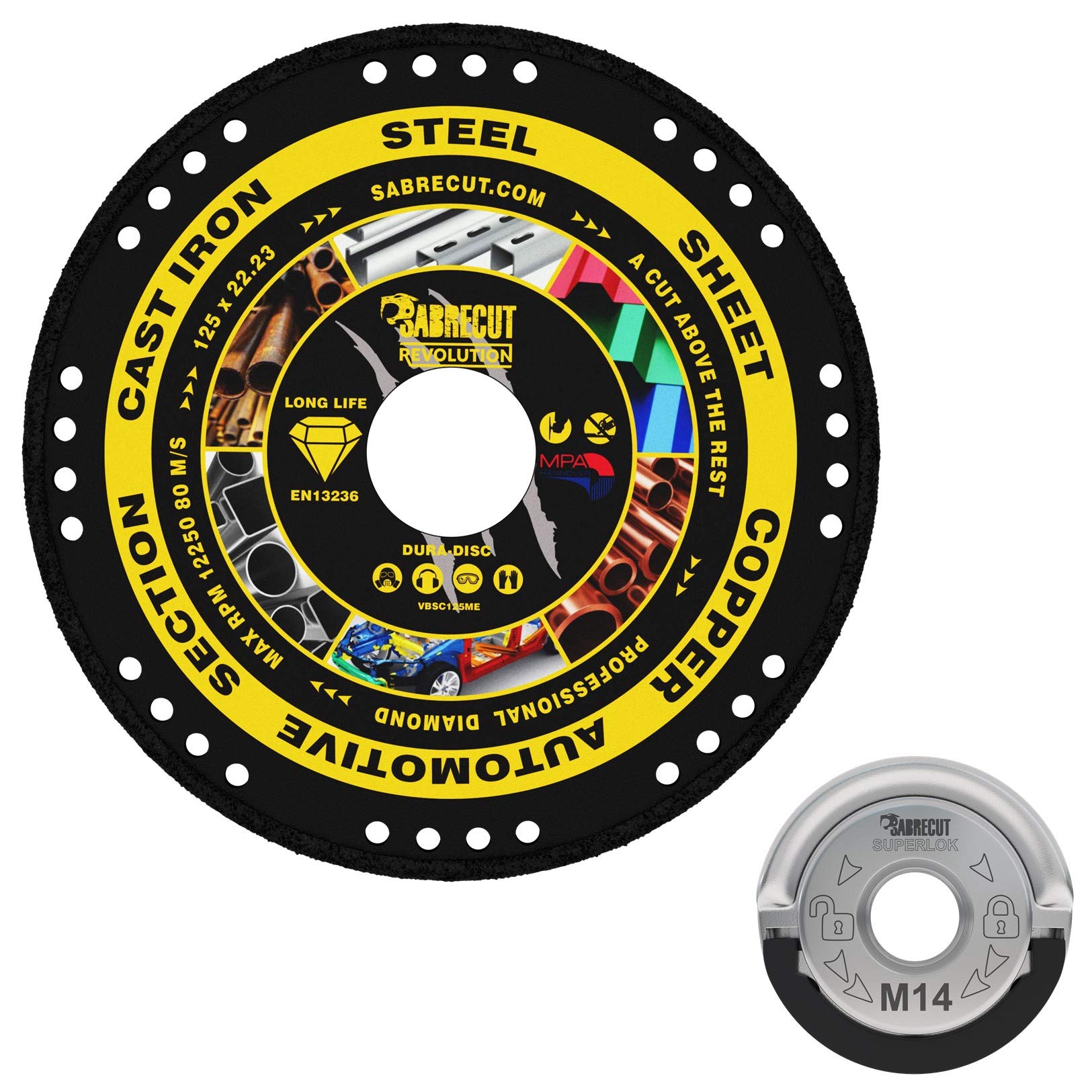 Evita roturas de discos con el kit SabreCut VB125MEGRB de diamante y tuerca M14