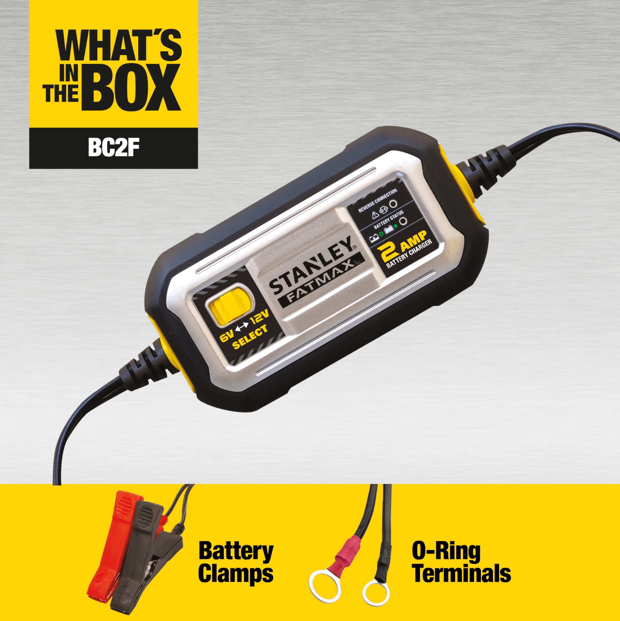 STANLEY FatMax BC2F Battery Charger and Maintainer 2 Amp Dual Voltage 6 and 12 Wet Gel AGM — view 2
