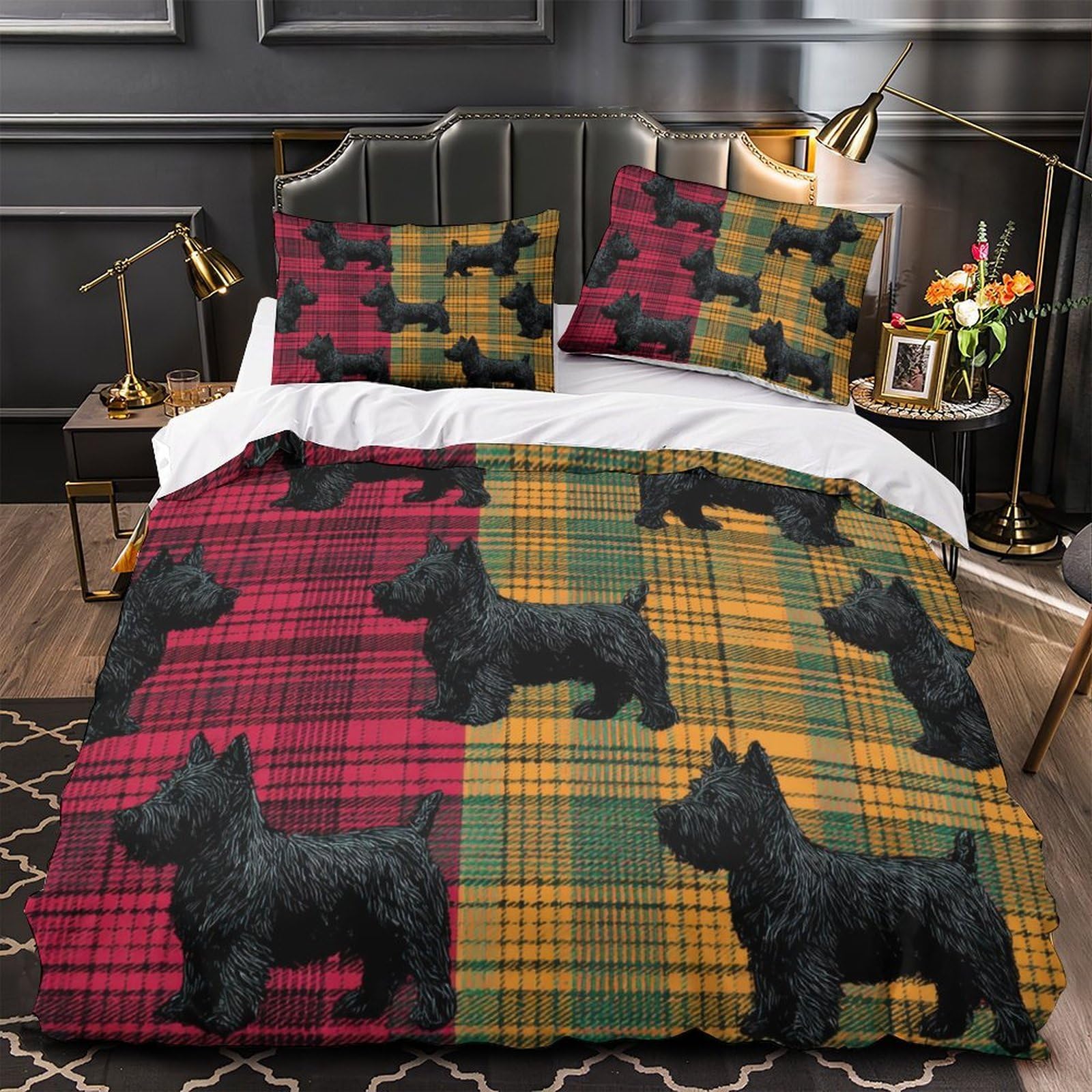 Parure couette Scottish Terrier hypoallergénique en microfibre douce