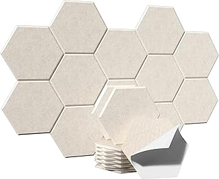 Acoustic Panels, Magrowill 12-Pack Soundproof Wall Panels, High Density Felt Tiles Board Sound Absorbing with Adhesive, Sound Proof Cork Board for Interior Wall Decor (Camel, Large Hexagon)