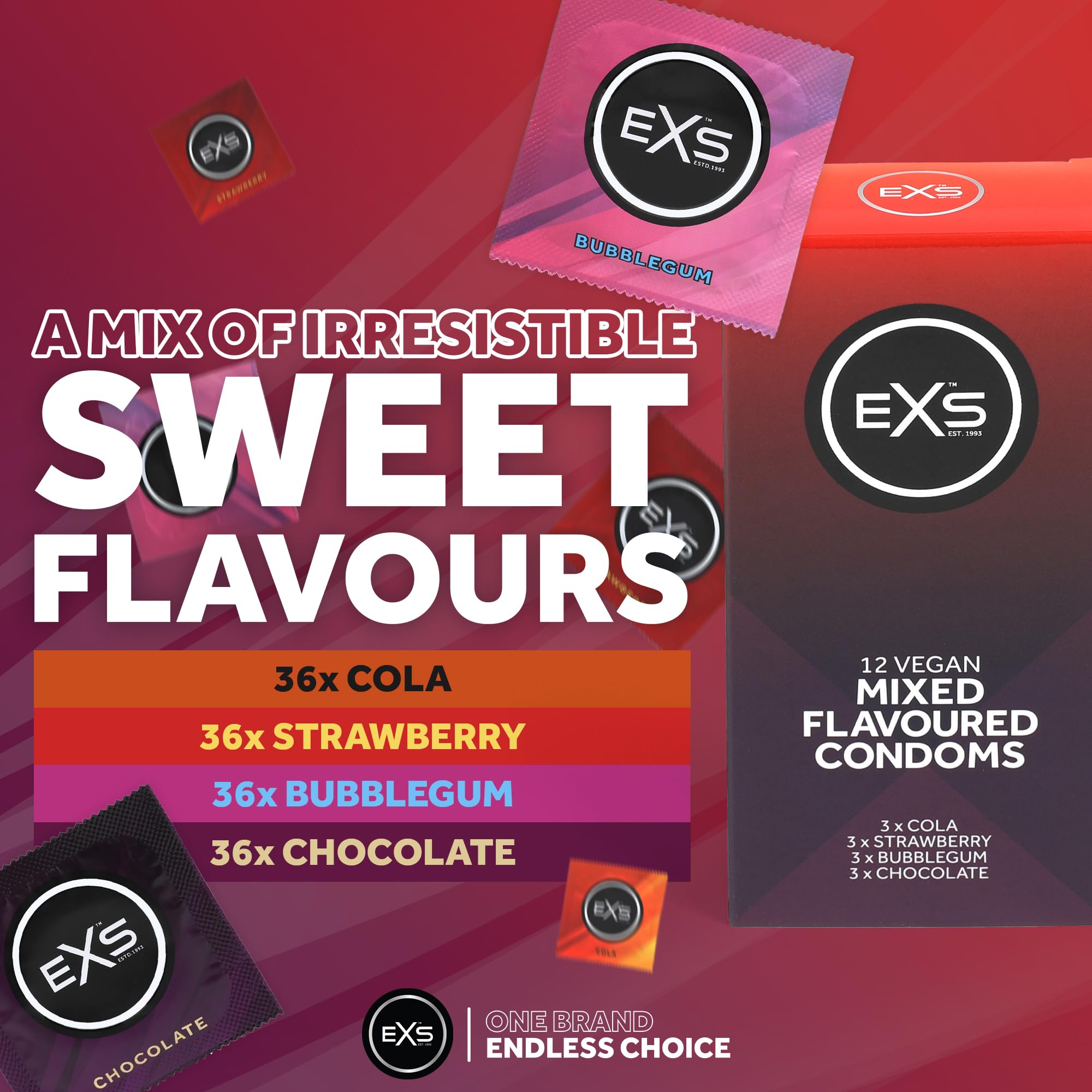 Lot De 50 Préservatifs EXS Véganes - Arôme Chocolat Chaud Fruité - Masculins - Neuf