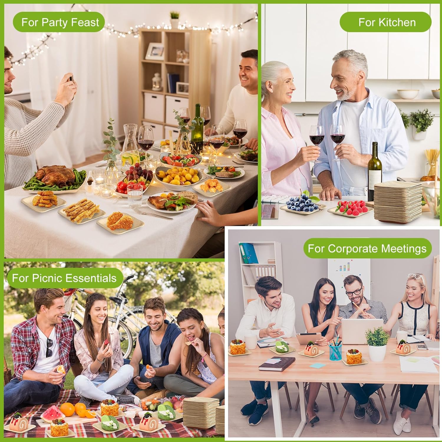 150 Pieces 4 Inch Palm Leaf Square Bamboo Plates Disposable Wood Dinnerware Set Leaf Plates for Weddings Catering Events Birthday Summer Party - Image 7