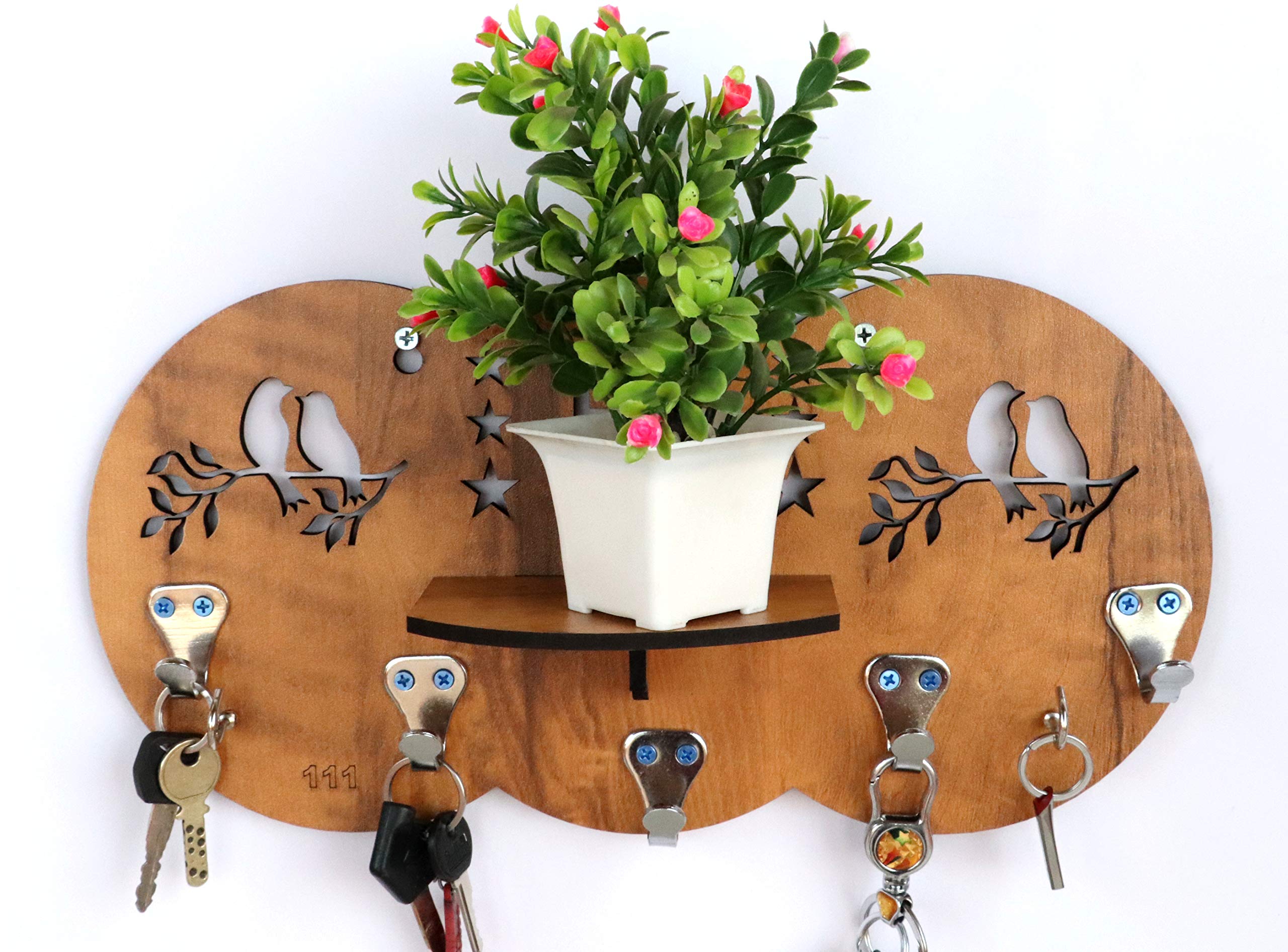 AB STYLEART 111 Key Holder with Trophy Stand for Home Wooden Key Stand for Wall Key Hanger.
