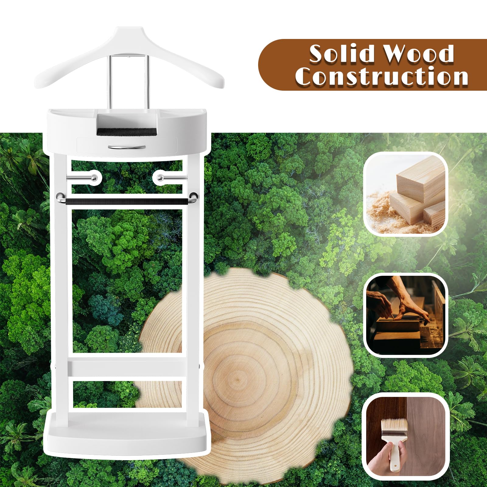 TrayEle - Servomuto da uomo in legno con supporto per abiti, per ingresso, camera da letto, ufficio, design robusto, 43 x 33 x 100 cm, ideale per nizing e accessori