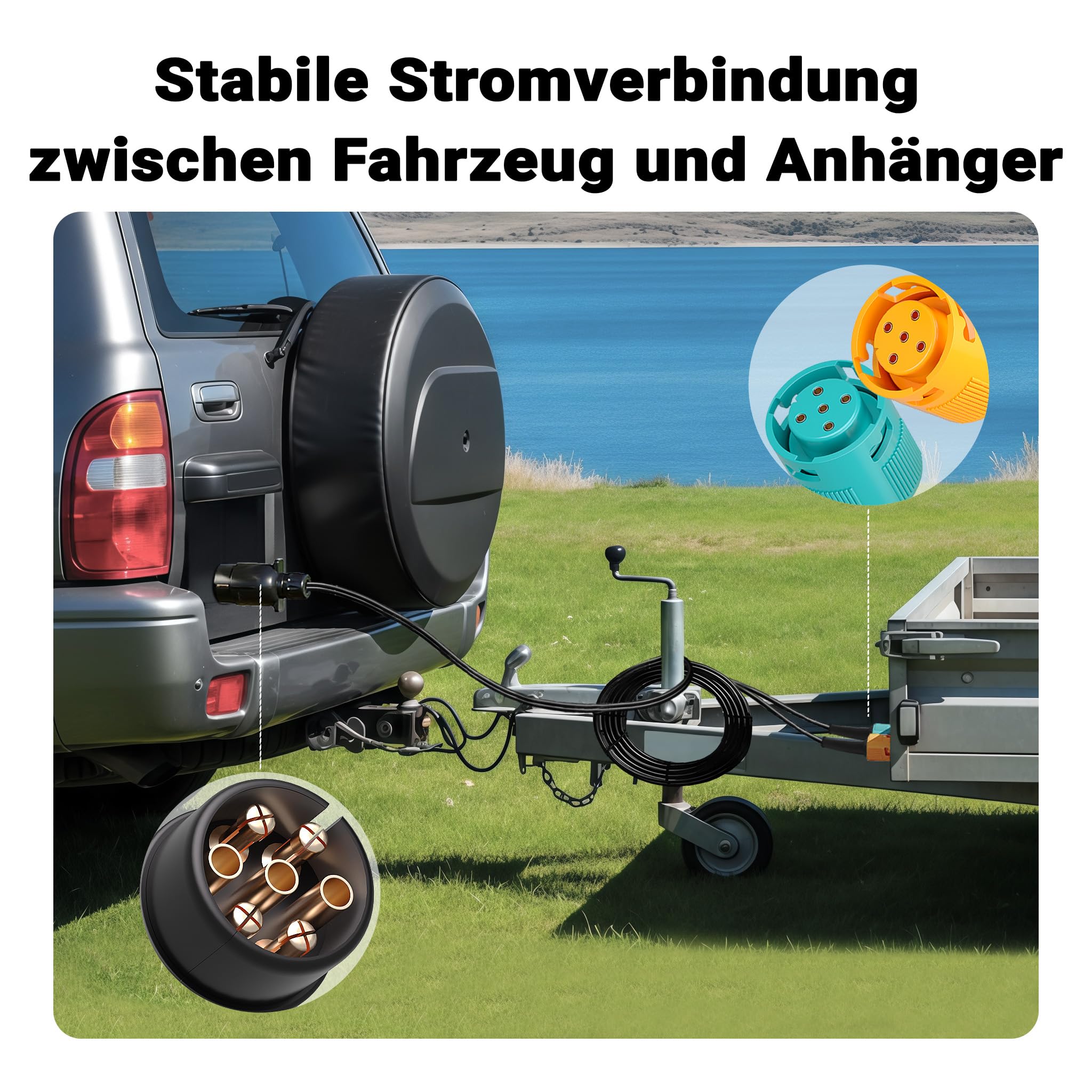 XPOtool Câble remorques 7 Broches de 5 m – avec 2 connecteurs 5 Broches – pour Alimentation des Feux arrière des Remorques et Caravanes