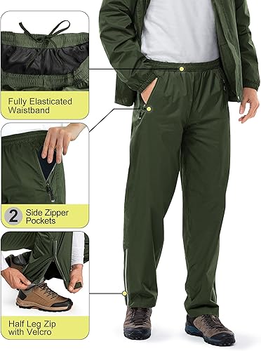 Miniatura 10 de 33,000ft Traje de lluvia para hombre, plegable, impermeable, ligero, para golf, senderismo, ciclismo, 2 piezas (chaquetas y pantalones)