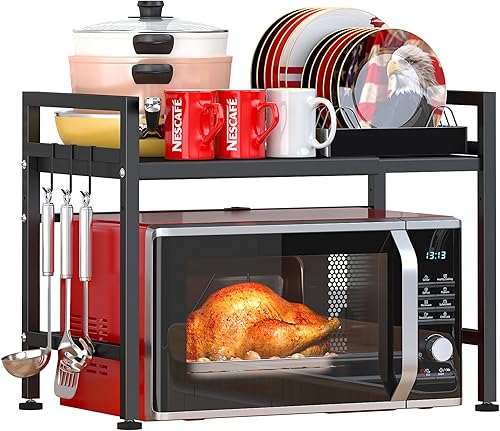 PUSDON Estante extensible para horno de microondas, organizador de encimera de soporte resistente, ajustable para microondastostadora de cocina