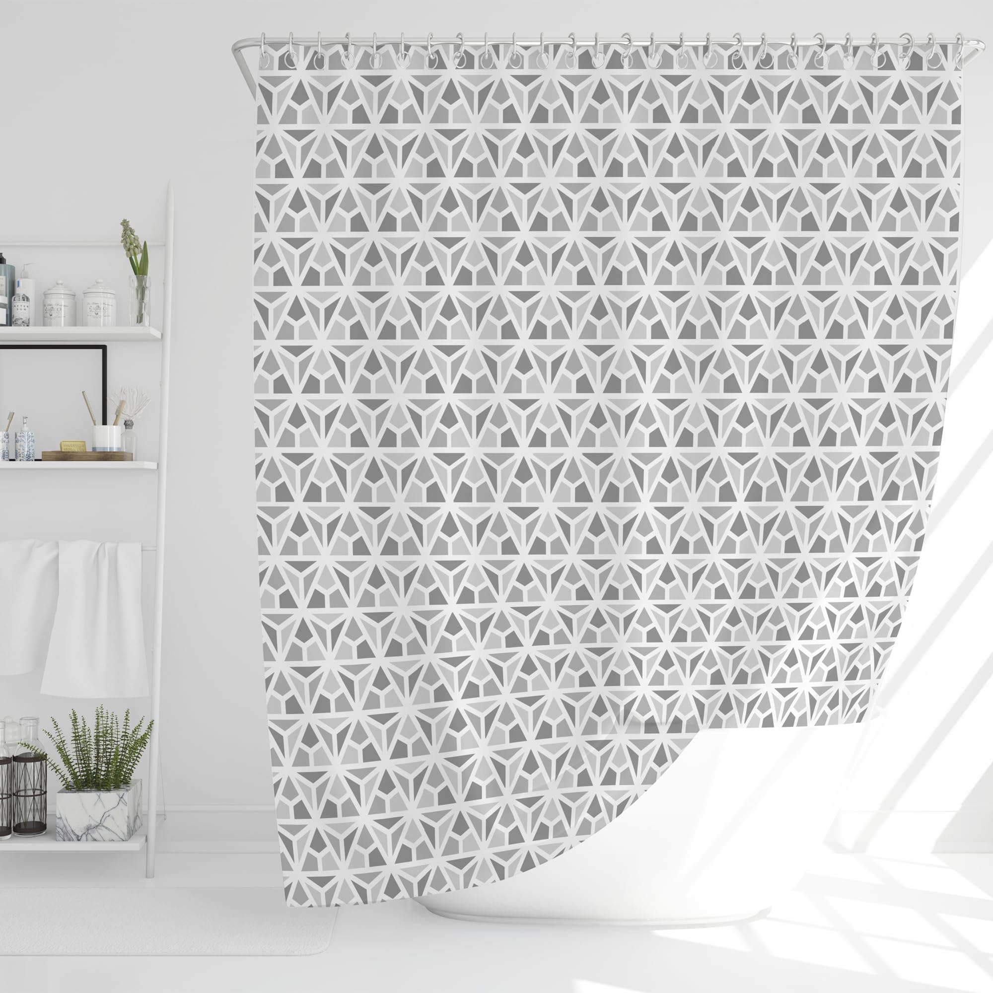 Cortina Baño 180x180 | Cortina De Ducha | Cortina Ducha Antimoho | Cortinas De Baño Antimoho | Cortina Bañera Antimoho | Cortinas Baño Ducha - Shower Curtain (Gris Geométrico)