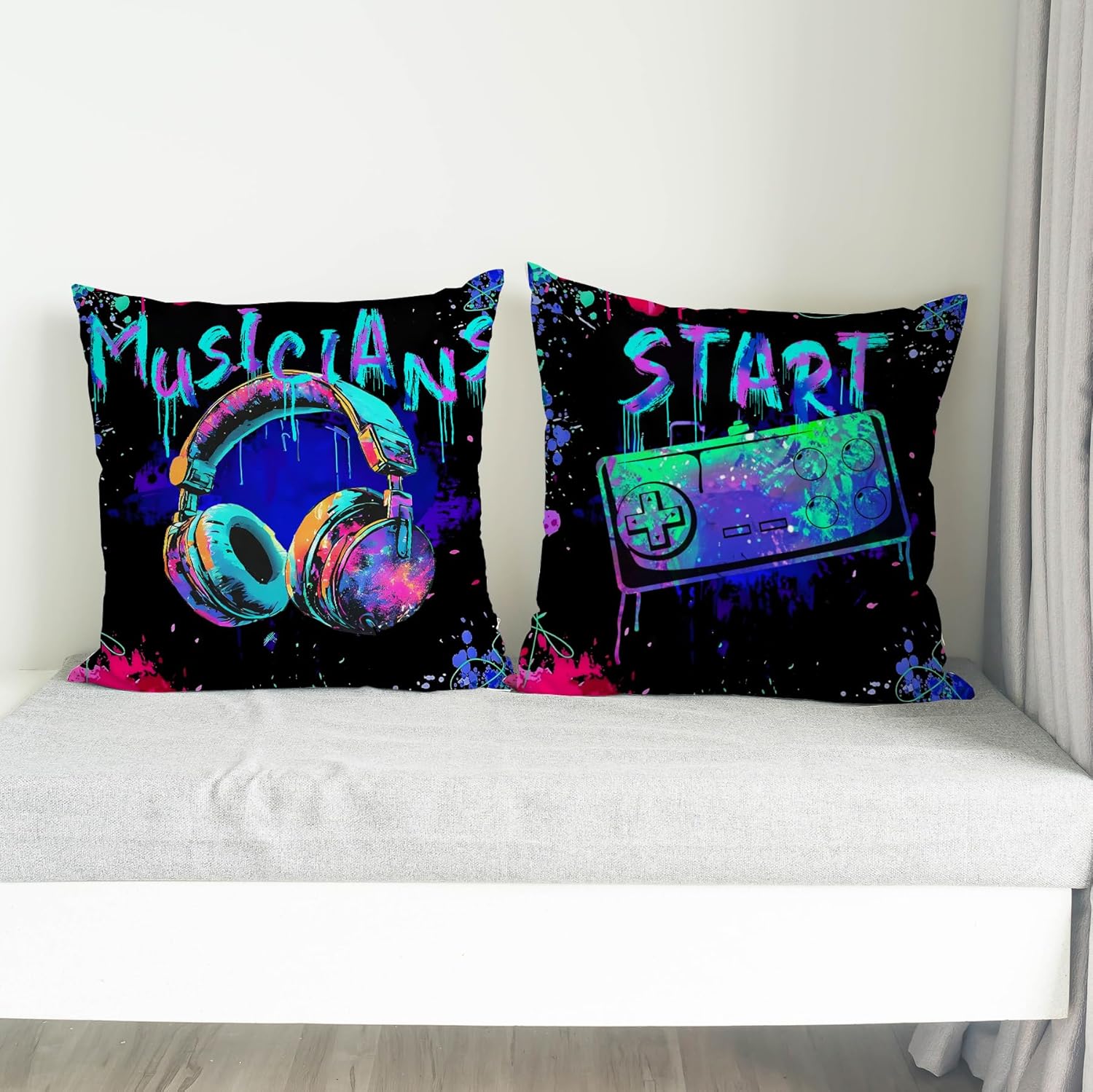 Gaming Pillow Covers - Gamer Throw Pillow Set 4, 18x18, Game Room Decor for Boys