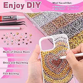 20000Pcs Metallic Rhinestones for Bedazzling with 1Pcs B7000 Jewelry Glue, Resin Rhinestones for Crafting Crafts DIY, Bedazzler Kit Gems for Clothing Shoes Tumblers Nail Art Assorted Size 3/4/5/6mm