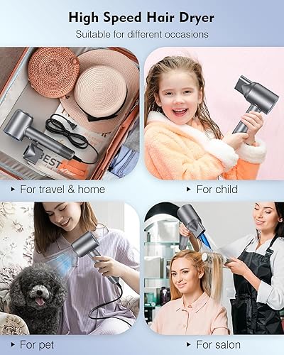 Miniatura 7 de Hair Dryer, 160000 RPM High Speed 200 Million Ionic Blow Dryer, Professional Hair Blow Dryer with Diffuser and Nozzle for Home, Travel & Salon Use