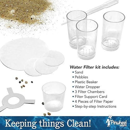 Miniatura 3 de Kit de bricolaje de filtro de agua para niños, kit de purificación de agua STEM con guijarros, arena, cámara de filtro y papel, experimentos