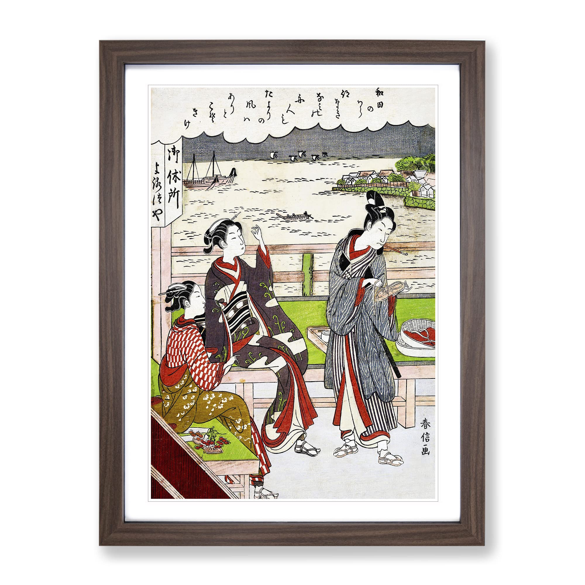 Two Women At A Teahouse By Harunobu Suzuki Asian Japanese Framed Wall Art Print