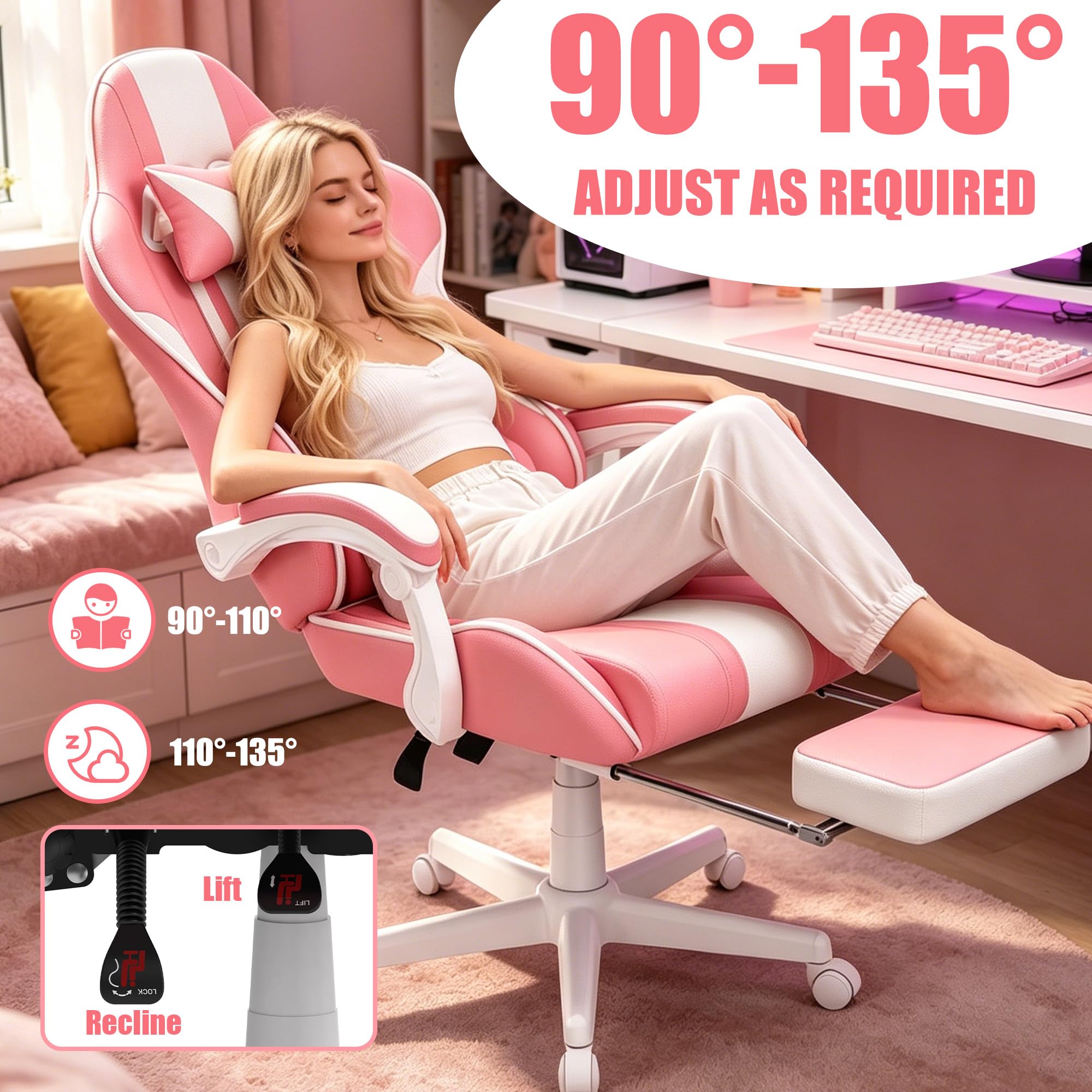 Verdego Chaise Gaming Ergonomique Massage, Fauteuil Gaming Simili Cuir