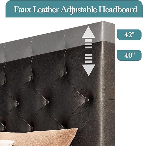 Miniatura 5 de HOOMIC Base de cama de almacenamiento de plataforma de tamaño matrimonial con 4 cajones y cabecera ajustable, listones de madera, no necesita Negro,