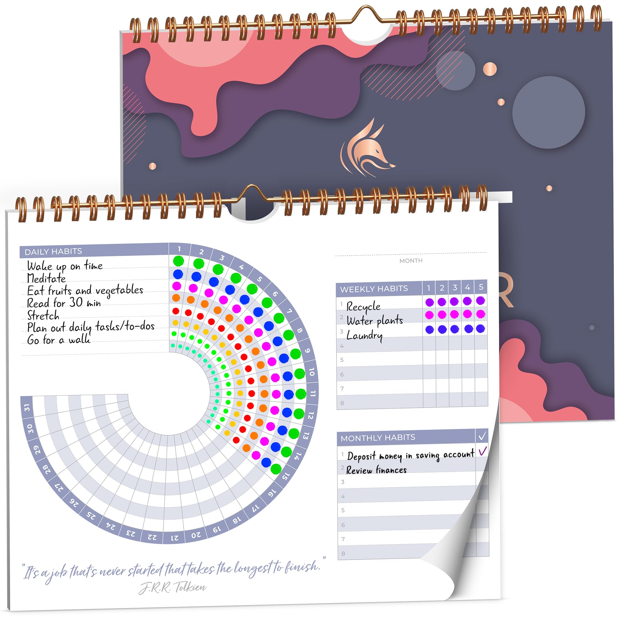 Clever Fox Habit Calendar - Inspirerende gewoonte Tracker voor Atomic Habits - Kleurrijke gewoonte & Doel Planner Journal om de productiviteit te verhogen en je beste zelf te worden - 24 maanden, 25,5