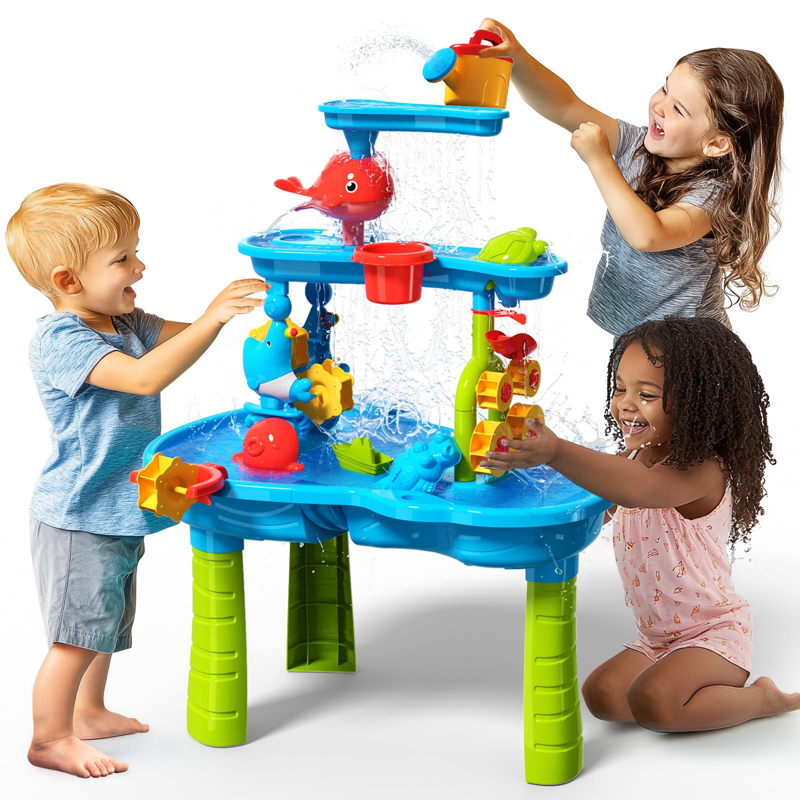 CozyBomB™ Water Table for Toddlers 3-5 | Outdoor Toys Water Play Table, Magnetic Fishing Toy Game, Summer Splash Pond Showers Sand Activity, Sensory Party Birthday Gift Kids Ages 4-8 9-12 (3-Tiers)