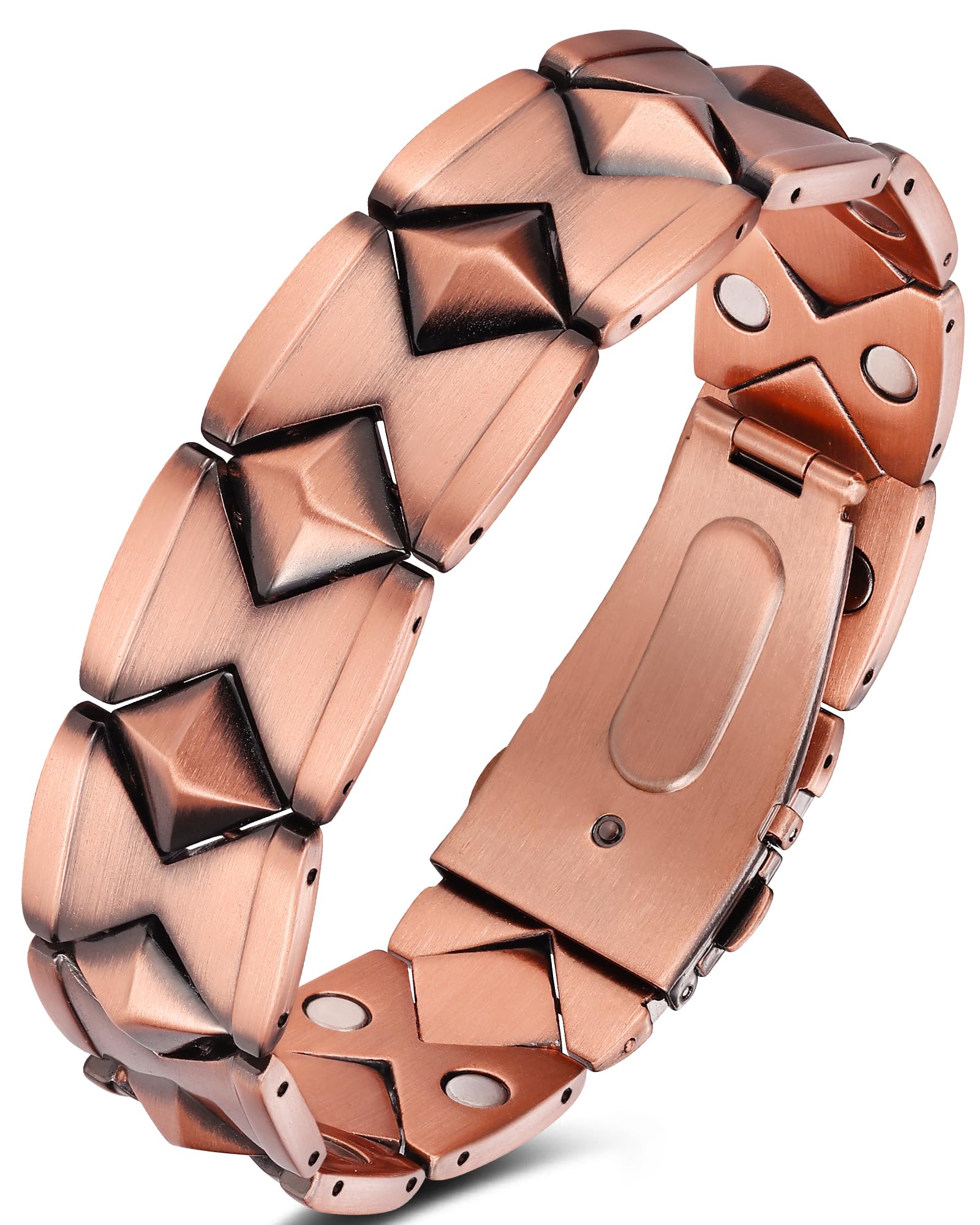 Jeracol Pulseras de cobre para hombre, 99% cobre puro, tamaño ajustable y caja de regalo de joyería (módulo geométrico)