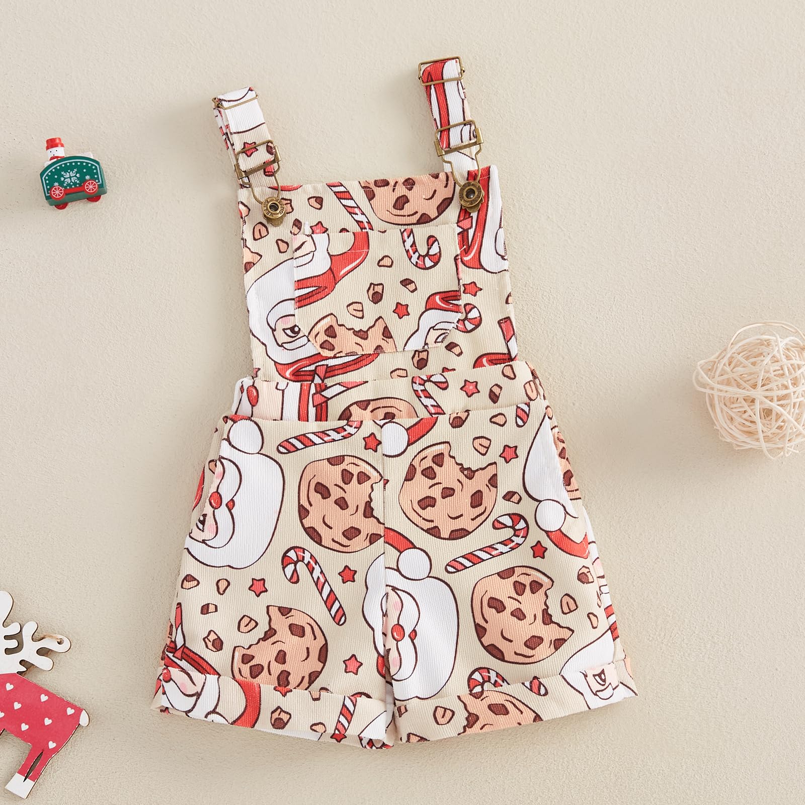 Gaono Christmas Baby Girl Outfit Cute Santa Claus Gingerbread Man Print Overalls Suspender Shorts Toddler Christmas Clothes (Apricot, 18-24 Months)