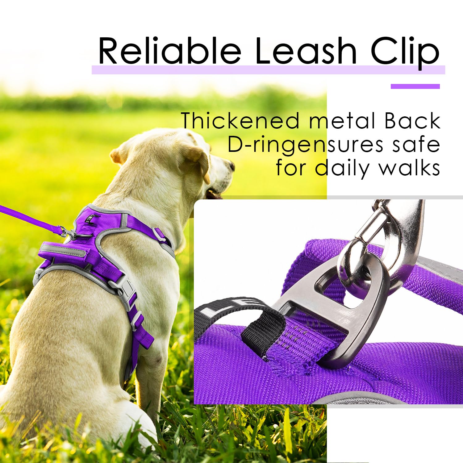 ThinkPet No Pull Harness Breathable Sport Harness with Handle-Dog Harnesses Reflective Adjustable for Medium Large Dogs,Back/Front Clip for Easy Control L Light Purple