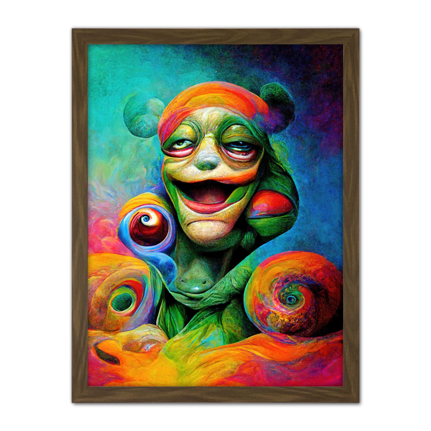 Doppelganger33 LTD Psychedelic Stoned Clown Trippy Colourful Artwork Framed Wall Art Print 18X24 Inch