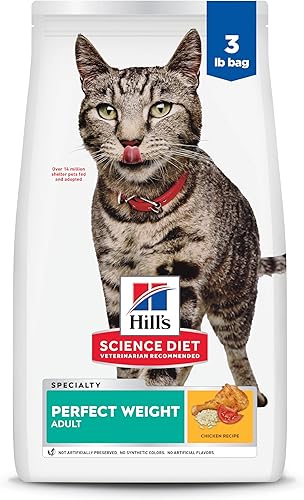 Hill's Science Diet Peso Perfecto, Adulto 1-6, Apoyo para el Manejo del Peso, Alimento Seco para Gatos, Receta de Pollo, Bolsa de 3 libras