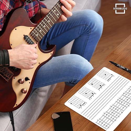 Miniatura 9 de SCRIBBLEDO Pizarra blanca de borrado en seco para práctica de guitarra, 11 x 14 pulgadas, duradera, portátil, de doble cara, cuerdas y cuellos de