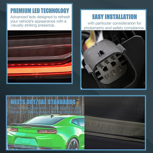 Miniatura 5 de VLAND Conjunto de faros y luces traseras para Chevrolet Camaro 6 generación 2016-2018 (LT, SS, RS, ZL, LS) con animación de inicio, rojoblanco y