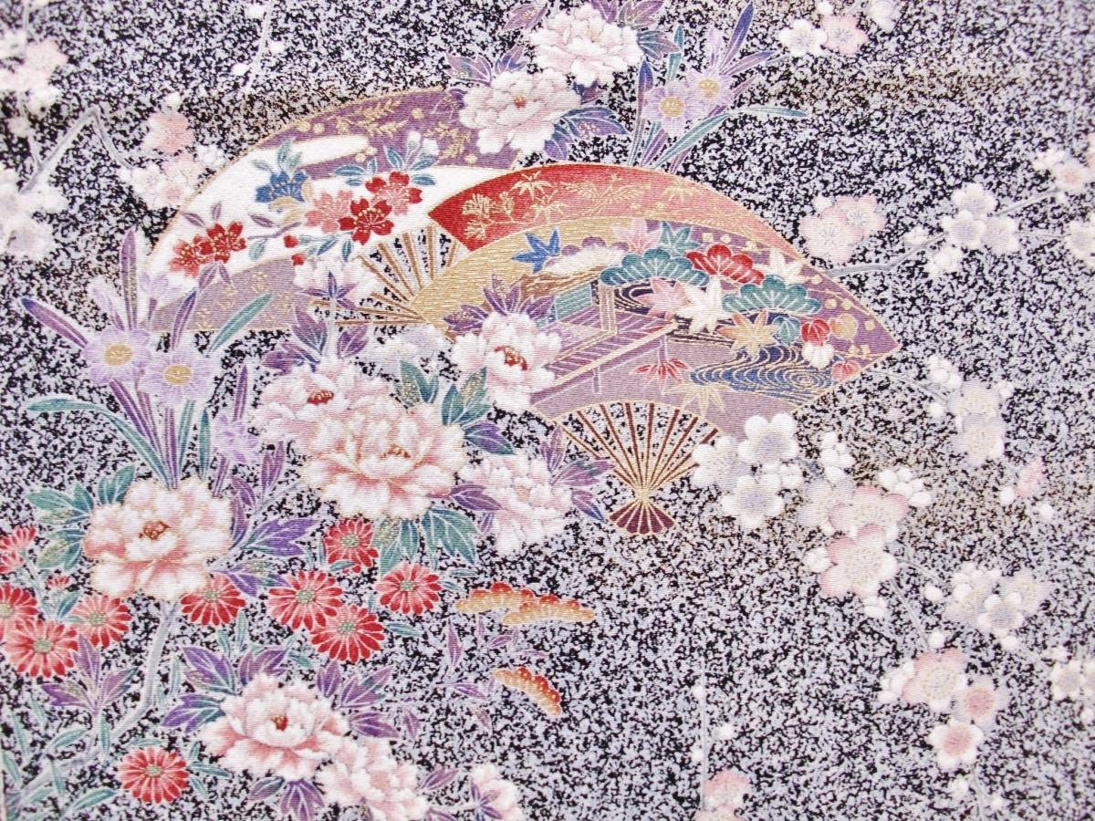 Amazon | 琳花 正絹はぎれ 黒叩きに花の扇 美 36.5×158 古布 着物 