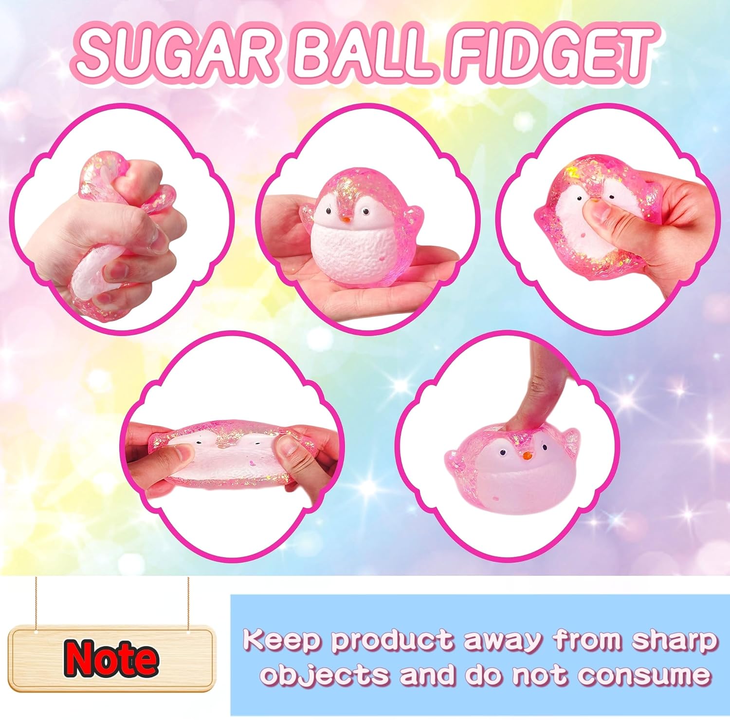 Squishy Penguin Stress Balls for Adults and Kids, Cute Malt Sugar Filled Sensory Fidget Toy Animal Stress Relief Penguin Toys, Sugar Squishy Toys for Birthday Gifts Easter Basket Stuffers (Pink)
