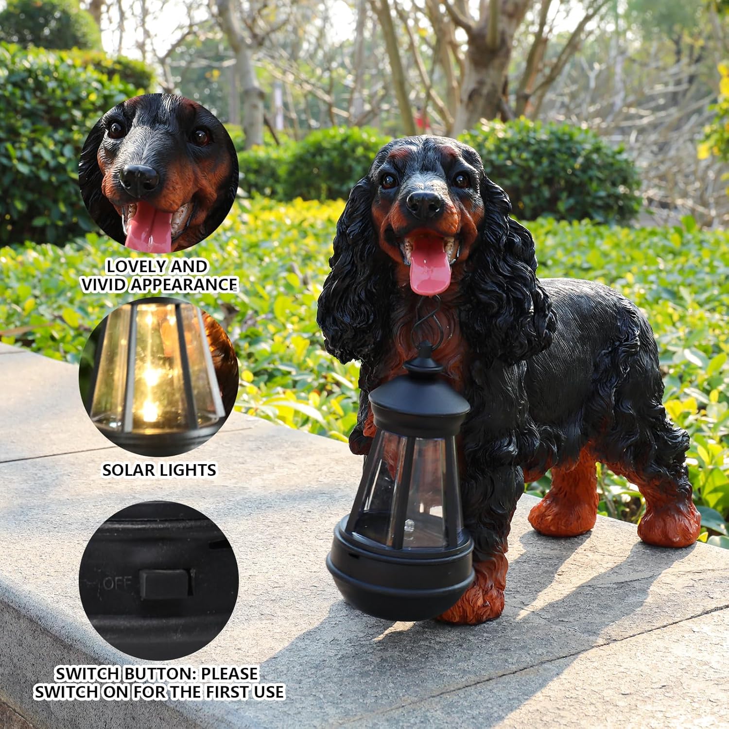 Garden Dog Statues Outdoor Decor, Solar Lights Outdoor Cocker Spaniel Figurine Garden Decorations Solar Dog Ornaments for Patio, Lawn, Yard Art Decoration, Housewarming Gifts