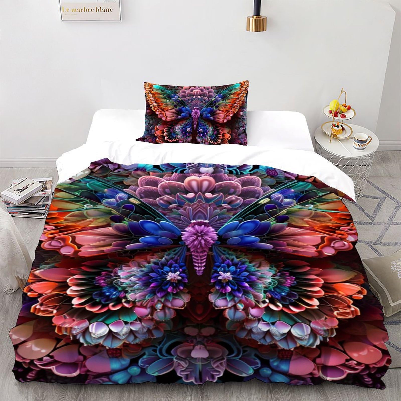 Housse de couette 135x200 papillon animal sauvage microfine ensemble de lit 2 pièces single