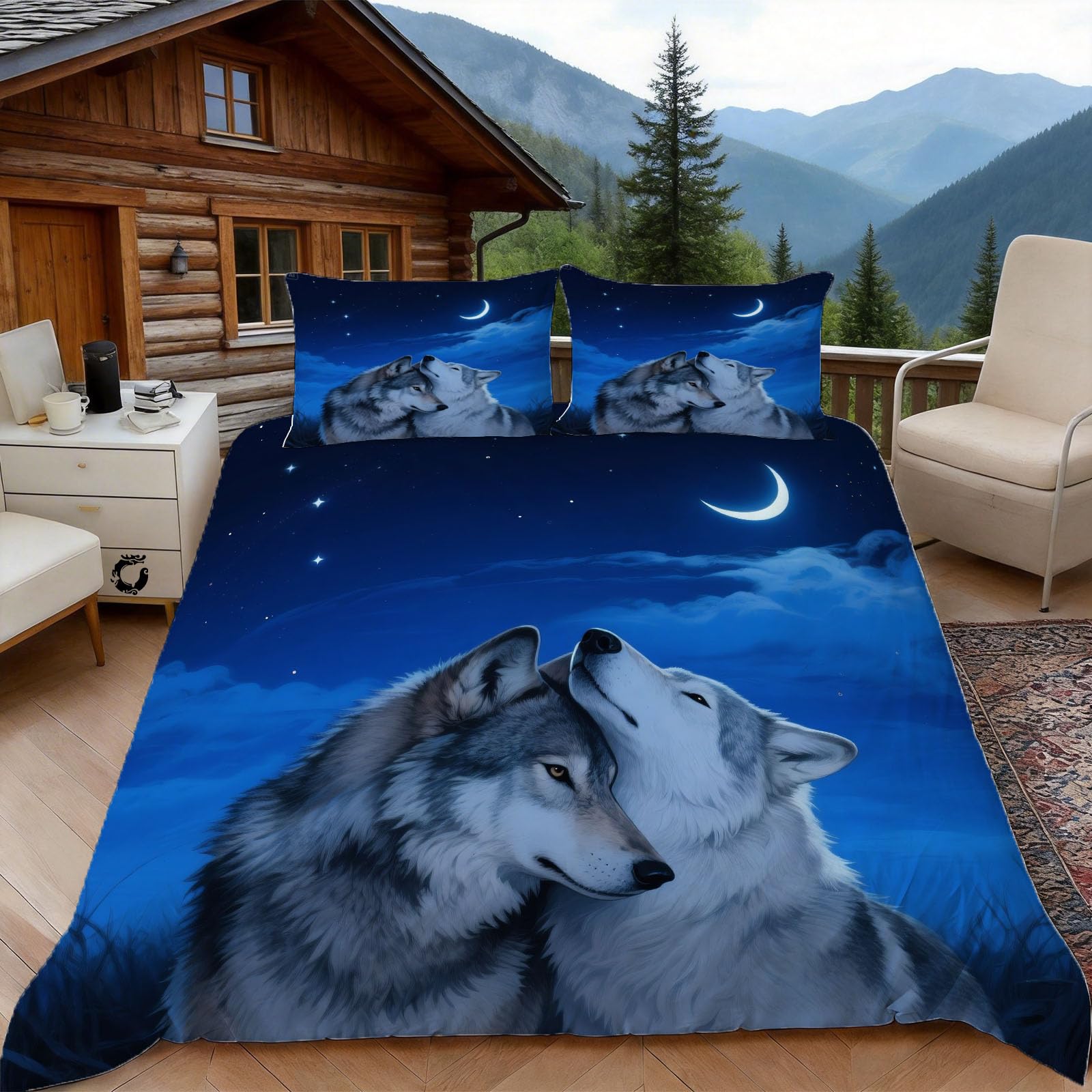 Parure de lit wolf 240x260 en microfibre premium avec taies d'oreiller de haute finition