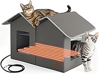 Bedsure Heated Outdoor Cat House - Extra Wide Weatherproof Feral Cat Shelter with Raised Base, Waterproof Insulated Winter Hideout for Stray Cats, Grey 22.5x12.5x13.25in