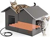Bedsure Heated Outdoor Cat House-Extra Wide Weatherproof and Warming Feral Cat Shelter with Raised Base in Winter, Waterproof Insulated Outside Pet Hideout for Stray Kitty, 22.5x12.5x13.25inches, Grey