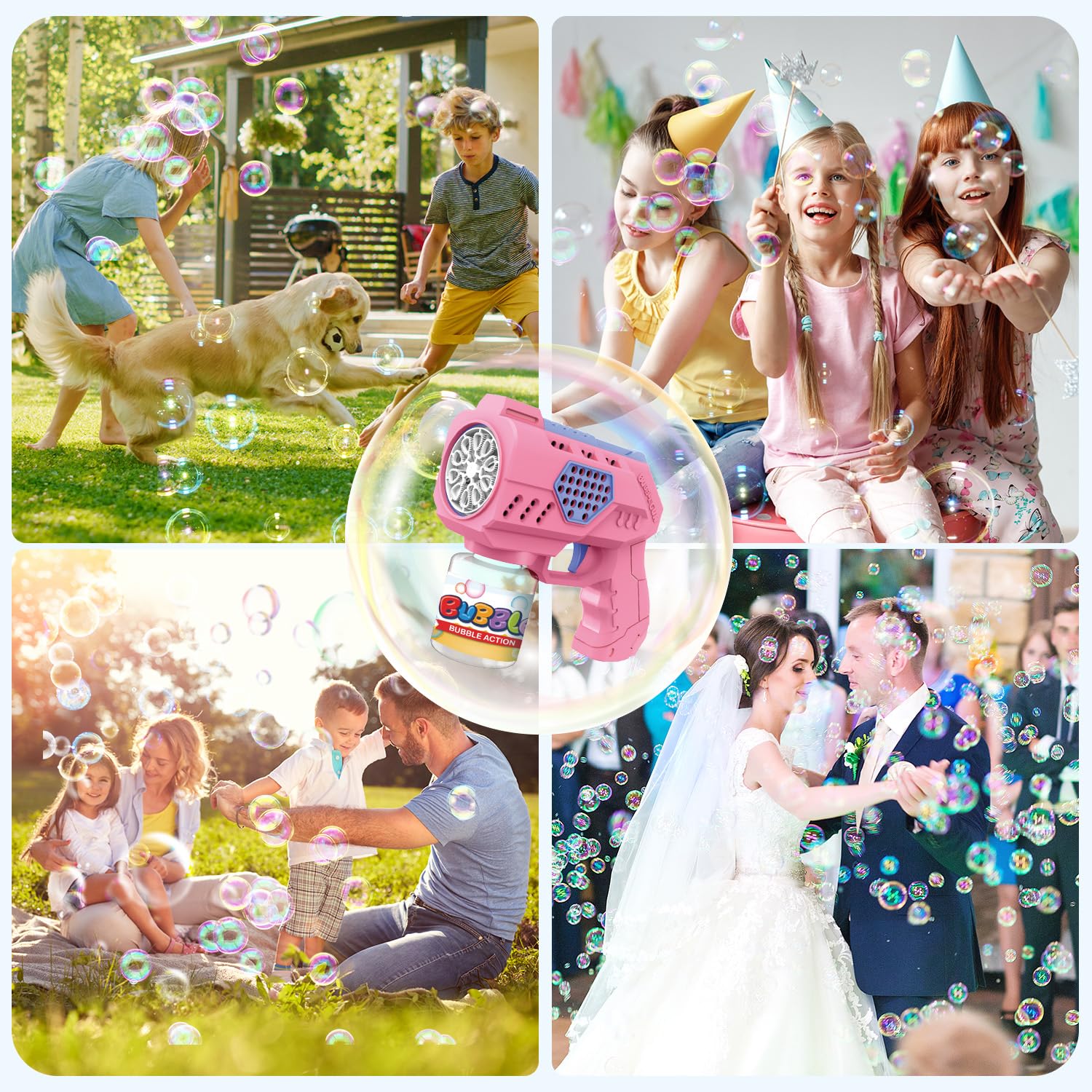 Eaglestone Bubble Guns for Toddlers 2 Pack, LED Light Automatic Bubble Machine Gun for Kids 4-8, Summer Outdoor Toys Birthday Gift