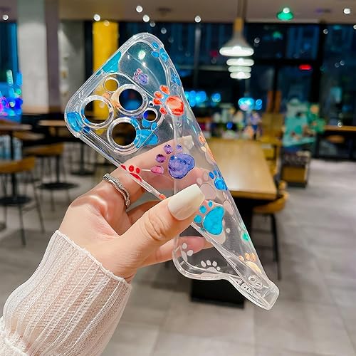 Miniatura 5 de SPOBIT Compatible con iPhone 12 Pro, funda transparente y colorida con patrón de pata de cachorro para mujeres y niñas, cámara delgada suave y