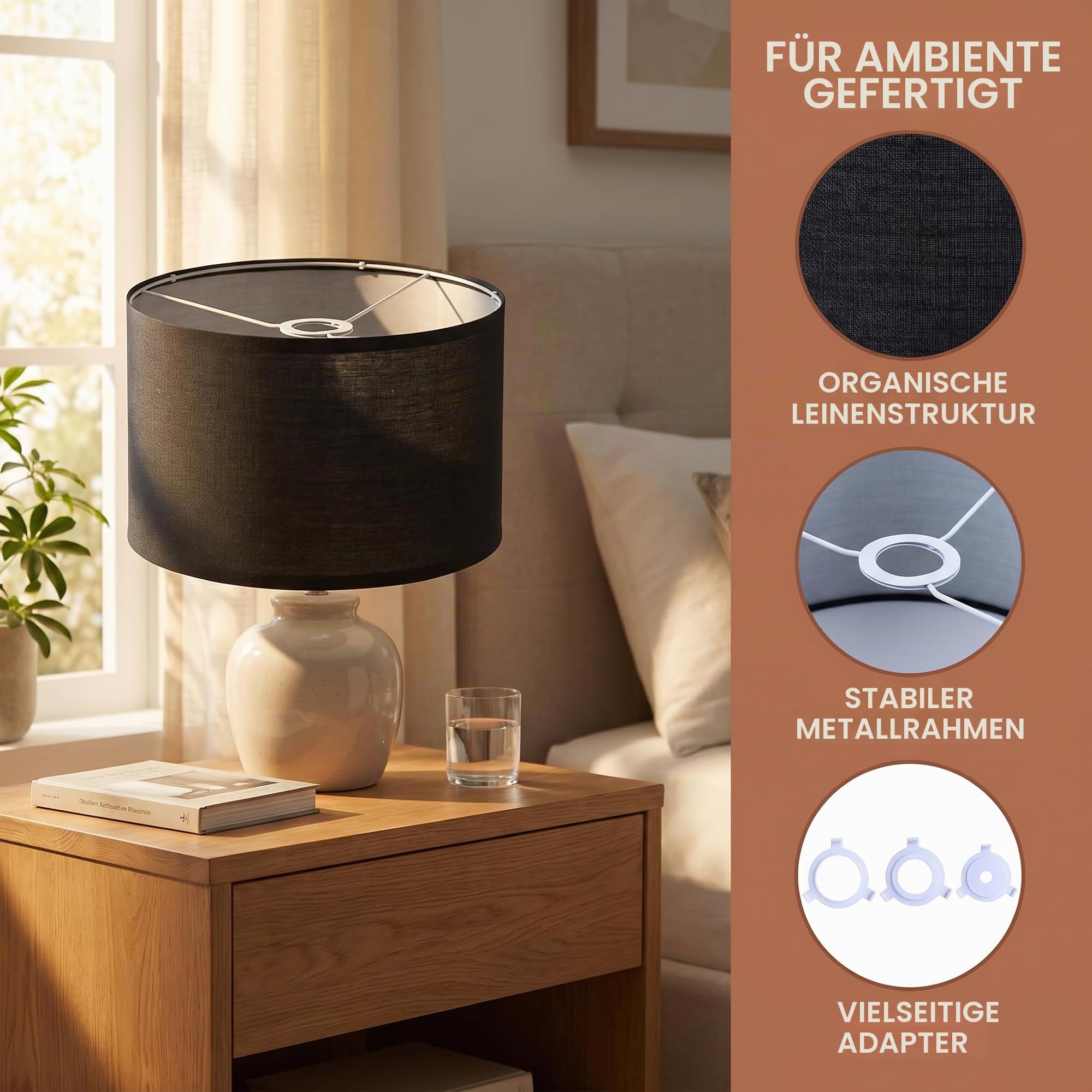 Stoff Lampenschirm, Beige lampenschirm für Tischlampe Wandlampe Nachttischlampe und Stehlampe, Naturleinen Hardcover Handgefertigt, lampenschirme mit Konverter für E27, E26,E14,11mm