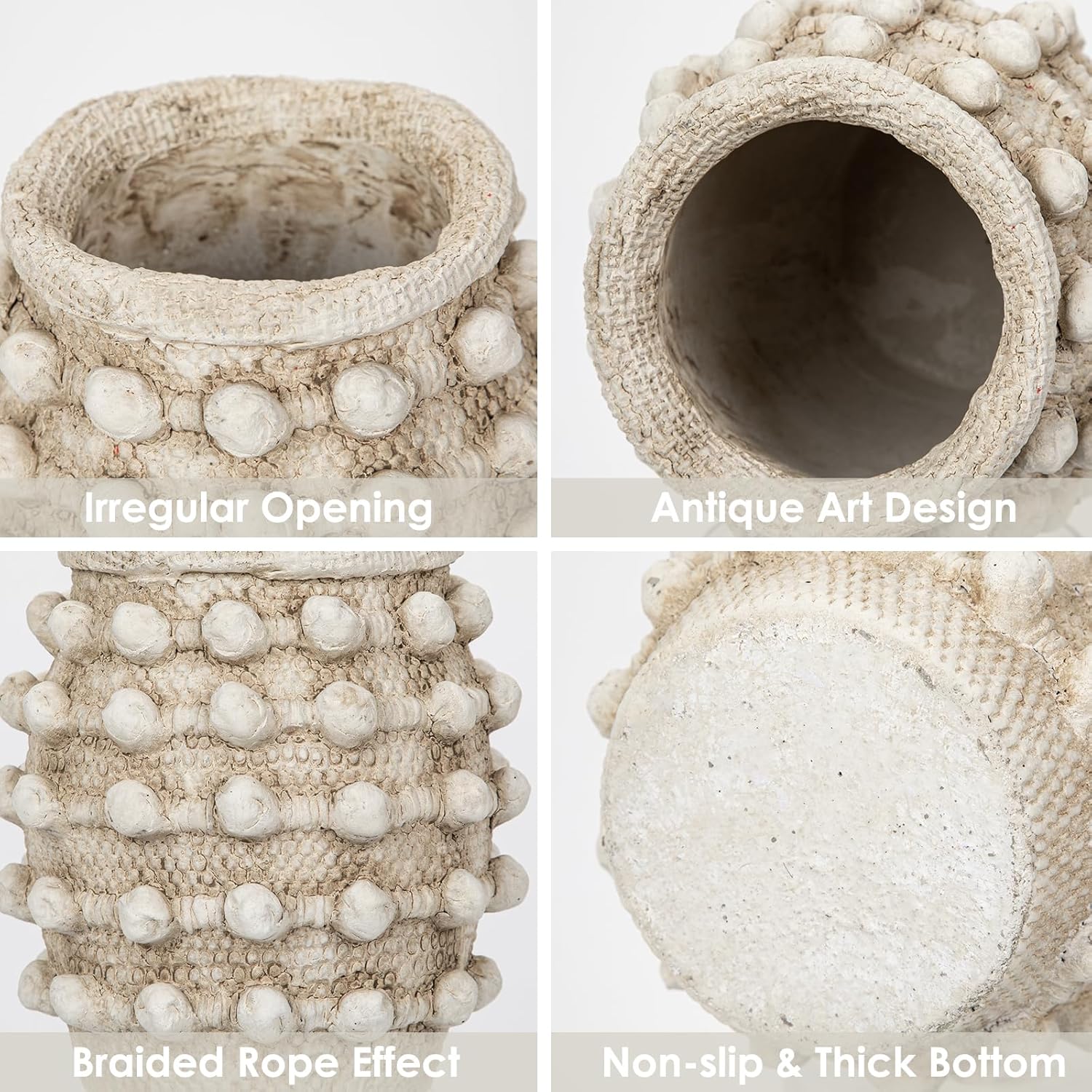 Rustic Farmhouse Vase, Boho Beige Vase for Pampas Grass Small Textured Knotted Vases for Flowers Decorative Cement Floral Vases for Home Decor, Living Room, Dining Table - Image 2