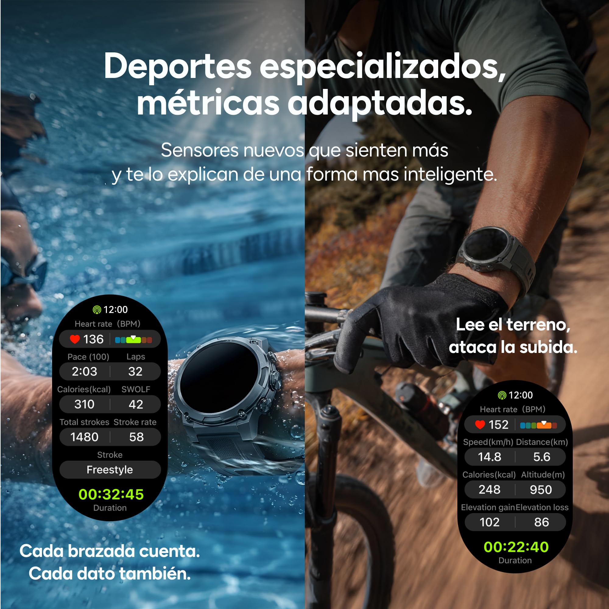 KSIX Explorer 2 Smartwatch Deportivo GPS Dual-Band para Running y Ciclismo, Reloj Outdoor montaña con altímetro barómetro brújula para Senderismo, Trekking, natación 5 ATM, Llamadas, pulsómetro