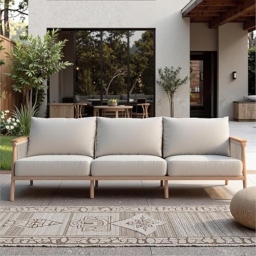 Miniatura 3 de Acanva Modern All-Weather Aluminum Outdoor Patio Sofa with Thick Cushions, Olefin Fabric Sunroom Backyard Furniture, Couch Light Khaki