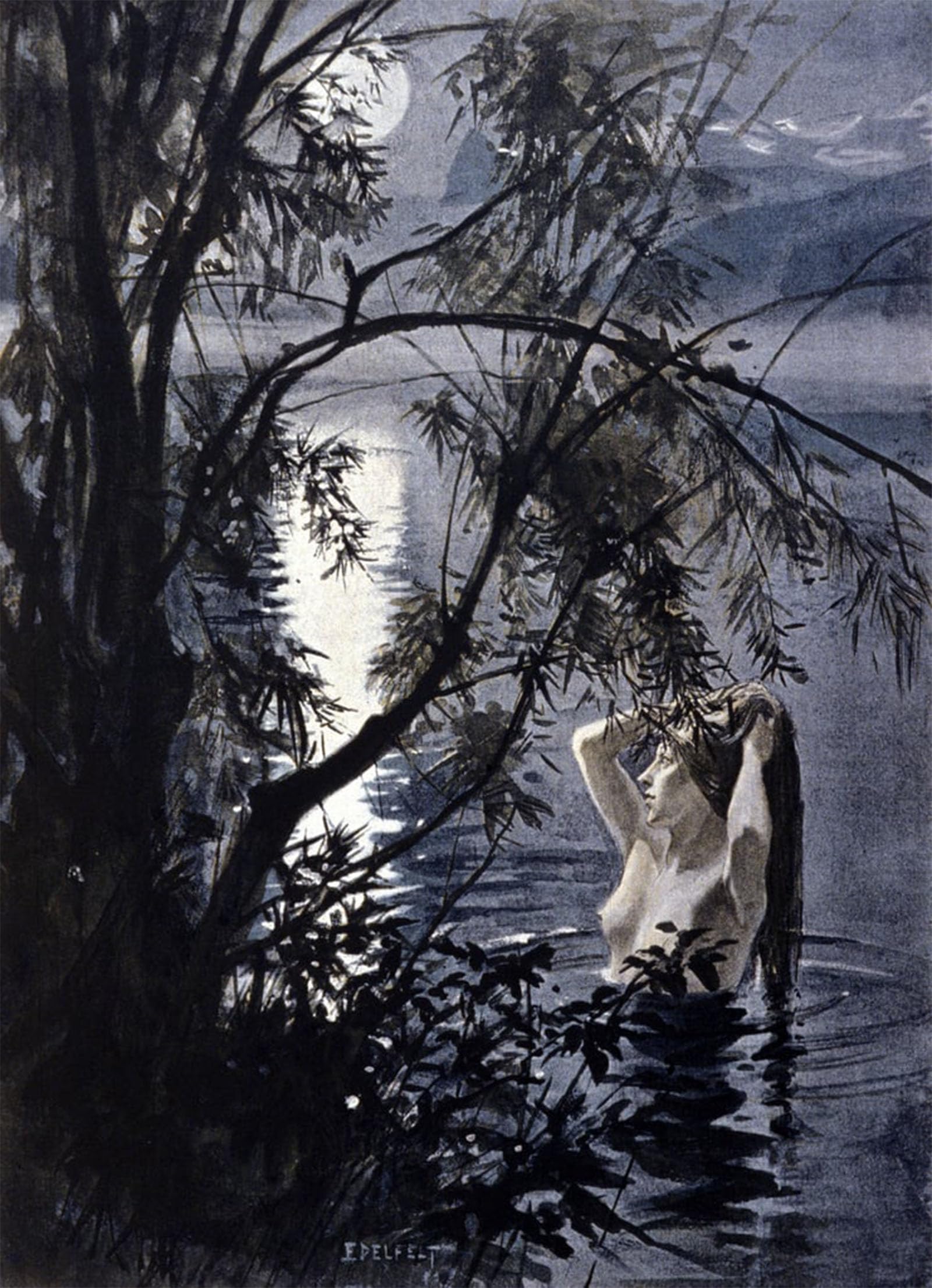Artxlxxbn No Frame Famous Print Painting Colorful Art Print Representation Of A Ondine Aquatic Nymph Of Germanic Mythology By Albert Gustaf Aristides Edelfelt Canvas Art Decorations For Home Decor 60X90cm