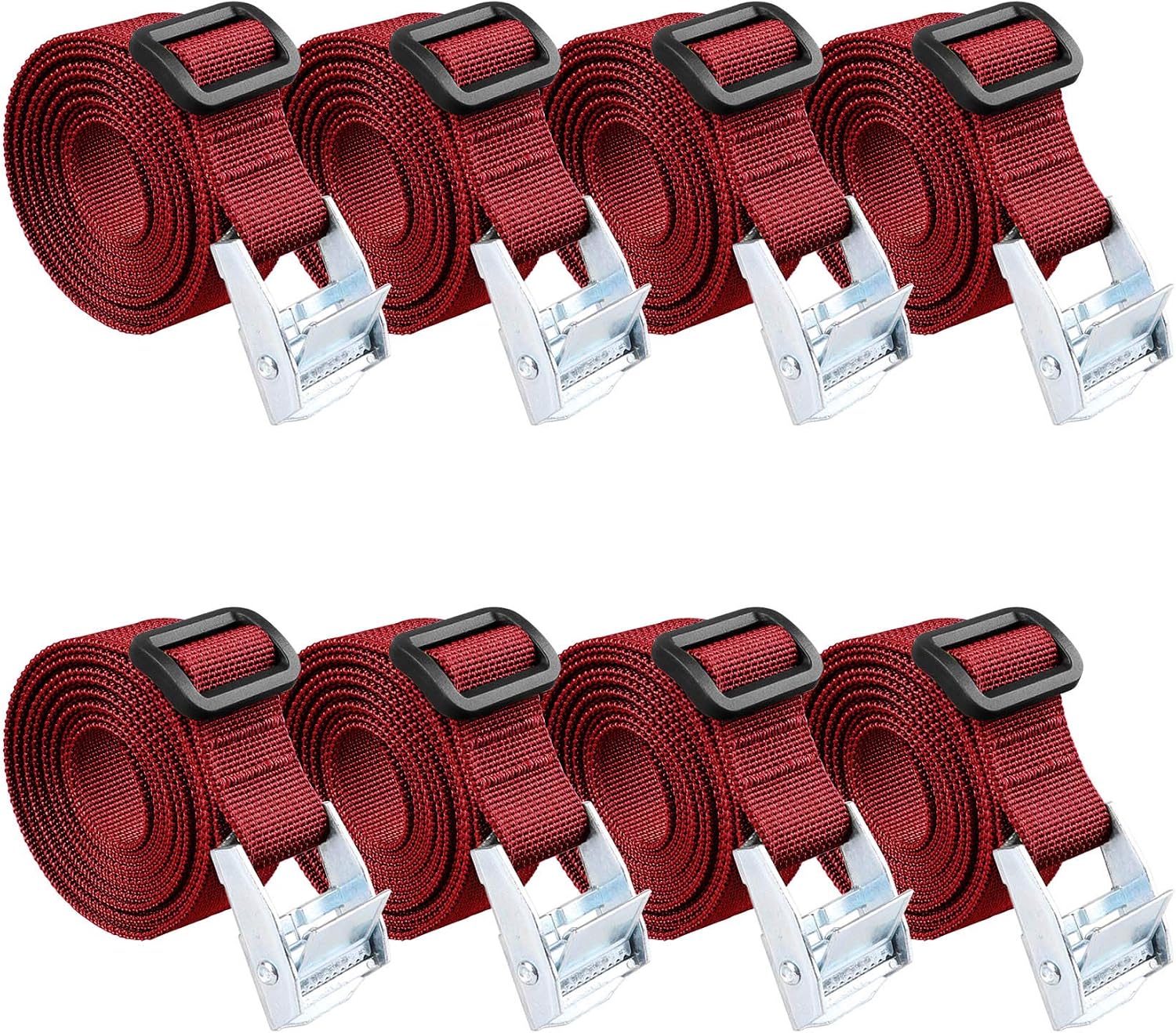 MAGARROW 10 Feet Lashing Straps with Cam Buckle Black (10 Feet, Red(8-Pack))