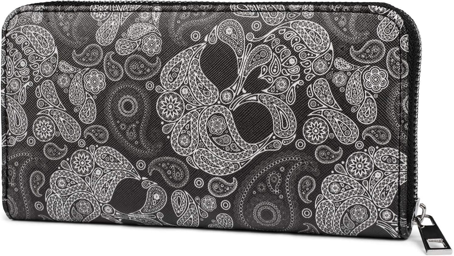 Women Purse with Skull Paisley Print, Zip, Wallet 02040118, Colour:Black
