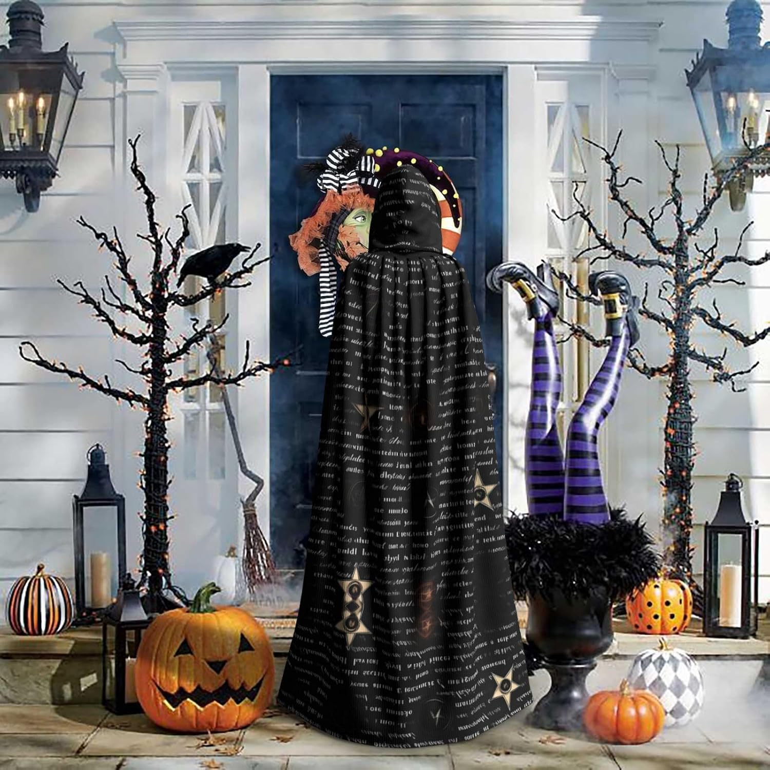STejar Mysterious Text Halloween Adult Hooded Cape, Hooded Robe Cape, Women's Men's Halloween Dress Up Party Cosplay Costumes. Black